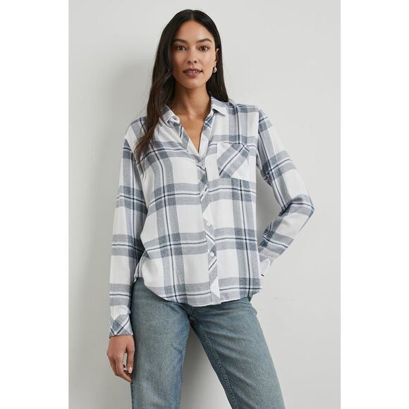 Rails Hunter Flannel Plaid Button Down Shirt Women’s Medium Blue White Cowgirl - Picture 1 of 10